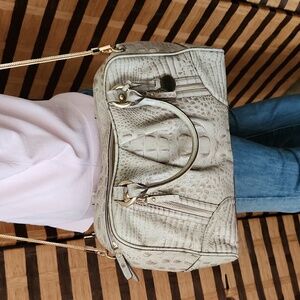 Brahmin Croc-Embossed Shoulder Bag in Cream